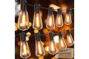 Apesaipu Outdoor String Lights 100ft ST38 Patio Lights with Waterproof Shatterproof 50(+2) LED Bulbs,Outside Hanging Vintage Edison Lights for Porch, Deck, Garden, Backyard, Balcony, 2700K Dimmable