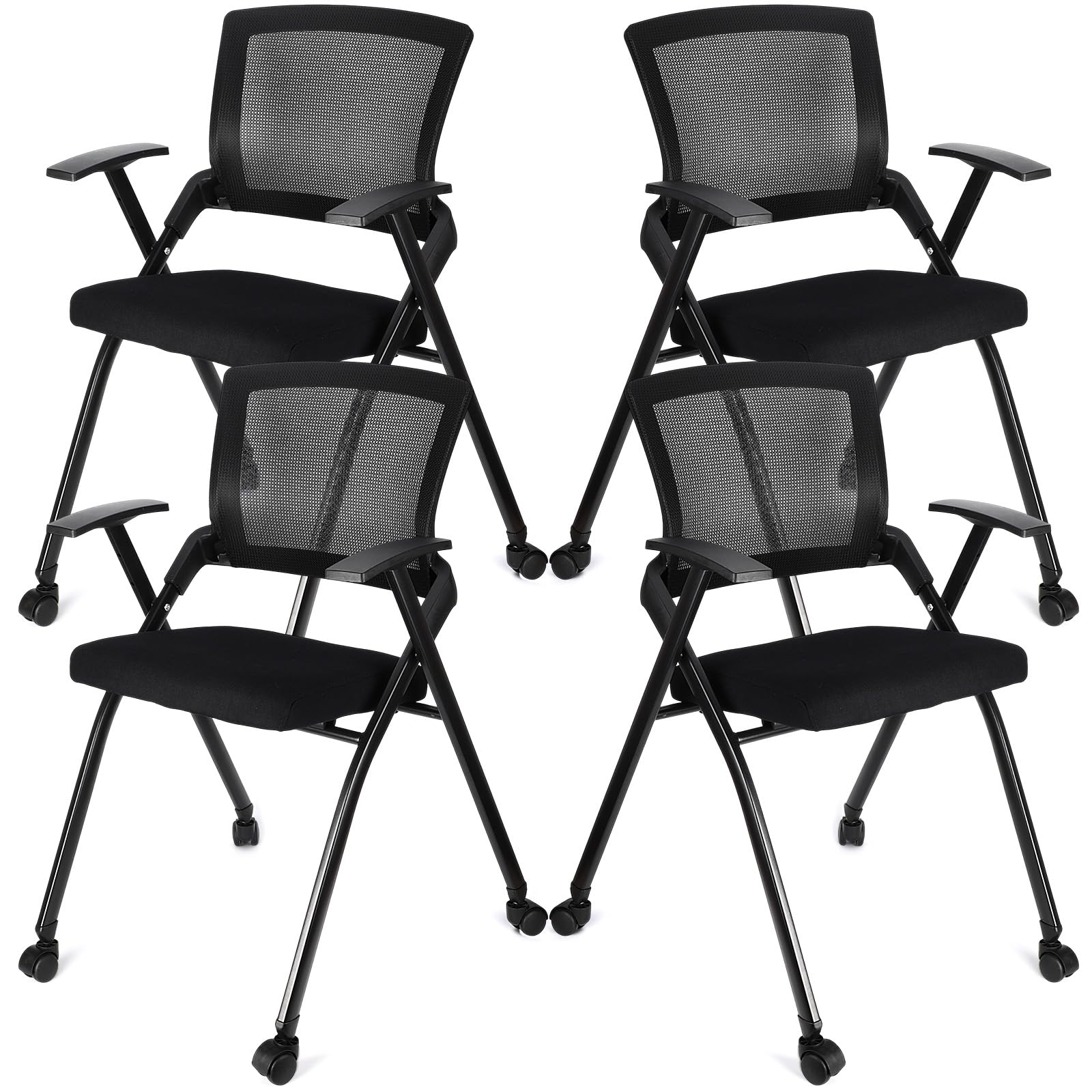 Photo 1 of *MISSING PARTS*
AceOrbit 4 Pcs Foldable Office Chair with PU Wheels Lumbar Support, Armrest, Thick Breathable Mesh Seat Stackable Chair for Office Meeting, Conference, Training Room, Black