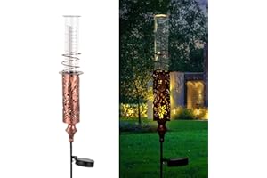 VEWOGIFT Rain Gauge Outdoor, Solar Rain Gauges for Yard, Freeze Proof Rain Gauge with 7" Plastic Tube, Copper Metal Decorative Garden Stake with Led Light