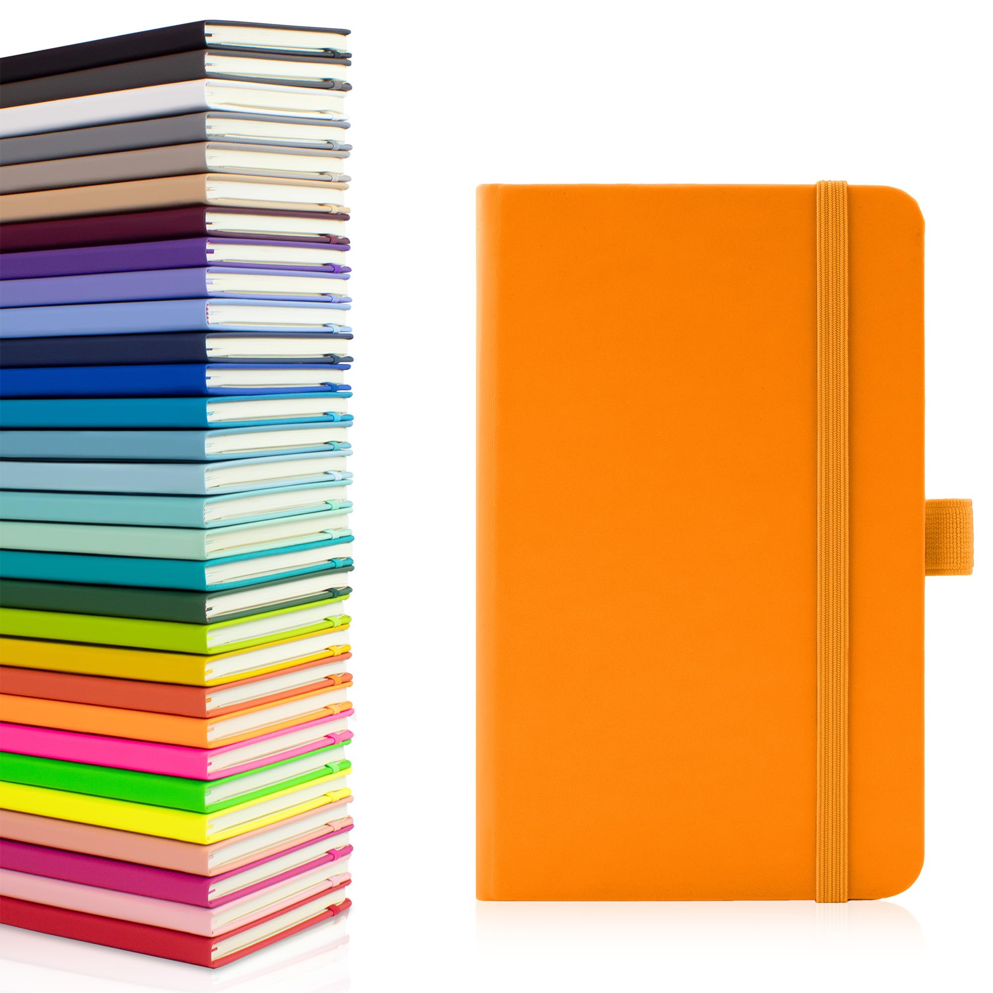 Notes London Eco A6 Notebook with Lined Pages, Pen Loop, Ribbon, Date Marks and Paper Pocket, Medium Hardback Journal, Note, fluorescent, sustainably sourced paper (Neon Orange)