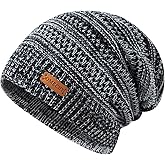 OMECHY Beanie for Men Women Thick Warm Fluffy Lined Knit Winter Hat Slouch Chunky Stretch Plain Cuff Toboggan Cap