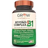 grow vitamin Beyond B1 Complex - Allithiamine Natural Vitamin B1 Supplement with Essential B-Vitamins, Thiamin, Niacin, Biotin, Magnesium &amp; More - Supports Energy, Mood &amp; Nervous System - 90 Capsules