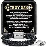 LUXEJEW Gifts for Men - Beaded Leather Bracelet 6mm Matte Agate Stone Bracelets for Men Dad Son Husband Boyfriend Grandpa Grandson Brother Uncle Nephew Adjustable Magnetic Clasp