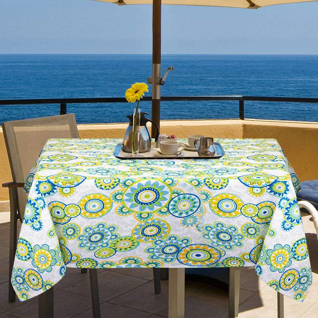 Amazon Com Ebecede Outdoor Square Tablecloth 60 X 60 With Zipper Umbrella Hole Boho Rustic Floral Printed Patio Square Tablecloth Cover For Garden Picnic Restaurant Party Decor Furniture Decor