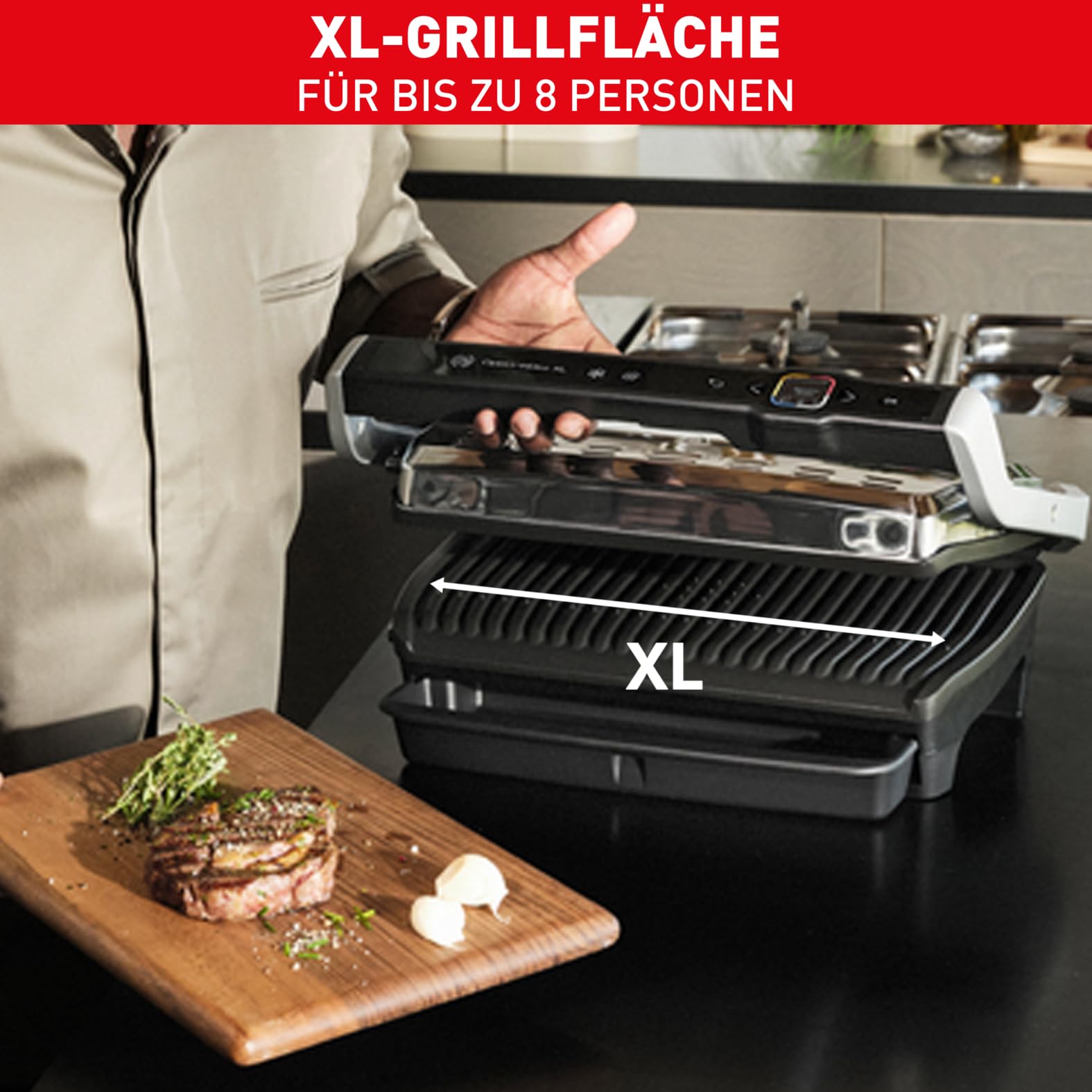 Tefal OptiGrill Elite XL Kontaktgrill, 16 Programme, Digitales Display mit Garstufenanzeige, abnehmbare XL-Platten, Grillboost-Funktion, intuitive Bedienung, Elektrogrill, Edelstahl, GC760D12 6