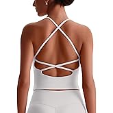 ABOCIW Womens Cross Back Workout Crop Tank with Built in Bra V Neck Longline Sports Bra Gym Shirt Yoga Pilates Top