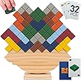 PATHFINDER PANDAS Wooden Tower Stack Game - 32PCS Stack Attack Game with Building Blocks & Cards - Durable Tetra Tower Stacking for Kids & Adults - Fun 1+ Player Balance Stacking Games