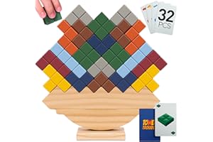 PATHFINDER PANDAS Tower Stack Game - 32PCS Wooden Balance Game with Building Blocks & Cards - Durable Tetra Tower Stacking for Kids & Adults - Fun 1+ Player Balance Stacking Games