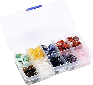 Mini Gemstone Beads Box Reiki Healing Crystals,Raw Natural Crystals for DIY Jewelry Making Halloween Decor Crafts or Making Home Decoration,Irregular Chip Stone with Mix 10 Colour Set
