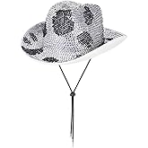 Tisancy Rhinestone Cowboy Hats Cowgirl Hat for Women Fits 58 cm/L Western Disco Hat for Carnival Wedding Costume Party