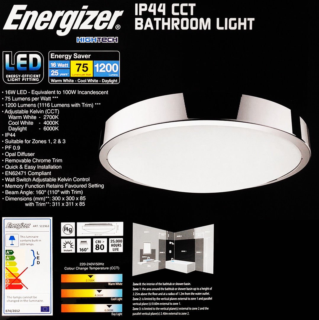 Energizer Led Bathroom Ceiling Light Cct Switch From 2700k Warm