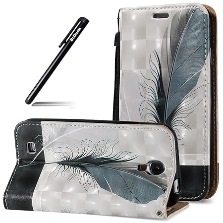 BtDuck Kompatibel mit Handyhülle Samsung Galaxy S4 Handyhülle Schwarz Ultra Slim 3D Hülle Leder Flip Case Magnet Brieftasche 