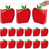 12 Pcs Red Apple Paper Gift Bags Fall Back to School Goodie Bag Autumn Apple of Our Eye Candy Treat Bags with Handles for Classroom Fall Harvest Thanksgiving Birthday Baby Shower Party Decorations