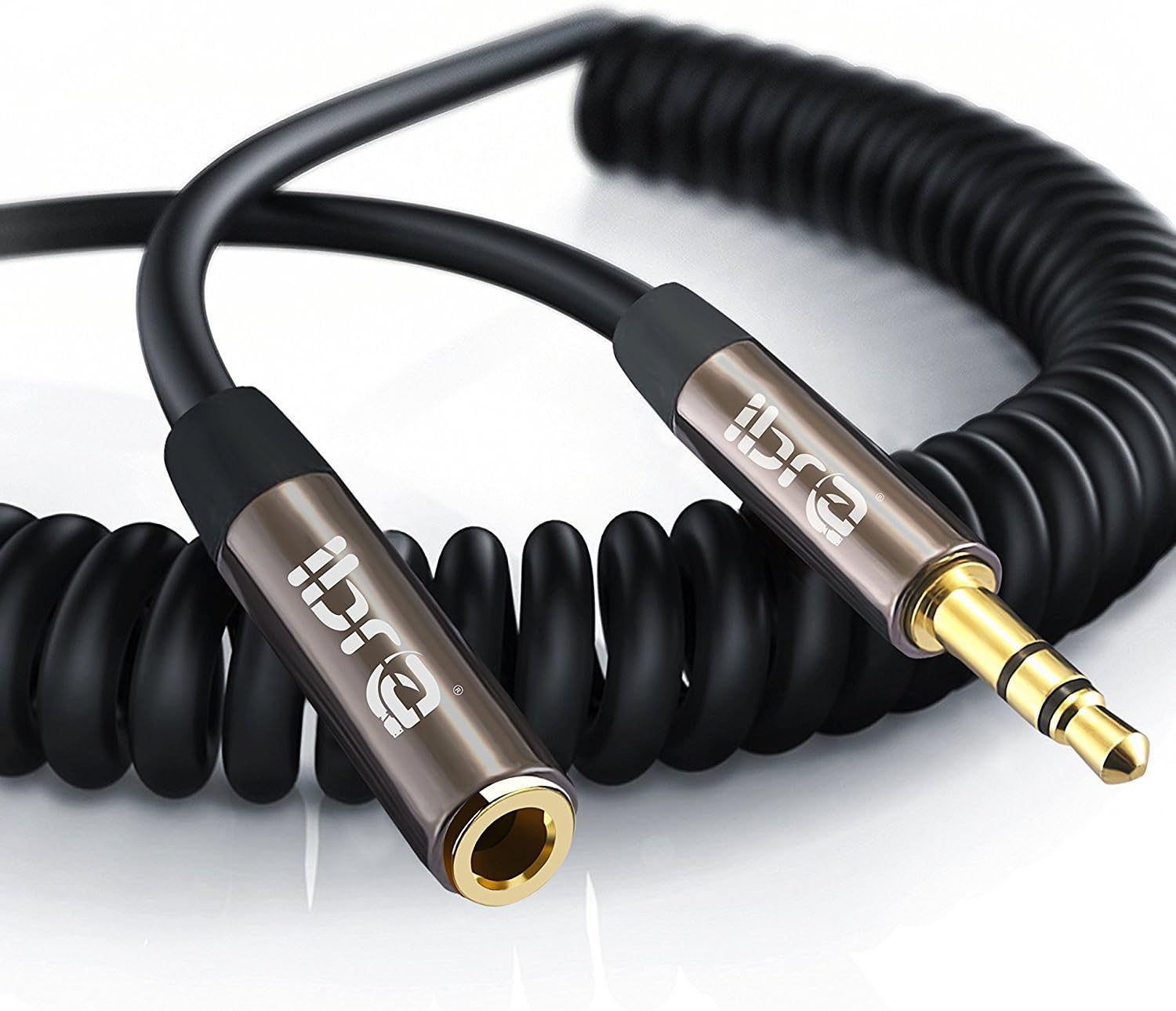 1M Spiral Audio Extension Cable 3.5mm Stereo Premium Auxiliary Audio Coiled Male to Female Cable -for Beats Headphones Apple iPod iPhone iPad Samsung LG Smartphone MP3 Home/Car etc -IBRA Slim Gun
