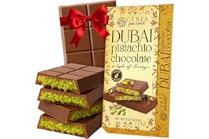CERES GOURMET Dubai Crispy Knafeh Chocolate Pistachio Bar 7oz | Famous Dubai Kunafa Chocolate Bar | Crispy Kunafe with Pistachio Paste | Gourmet Dessert Gift