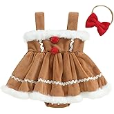 Doqcey Infant Baby Girl Christmas Outfit Fleece Romper Dress Sleeveless Strap Fur Trim Jumpsuit Headband Winter Clothes