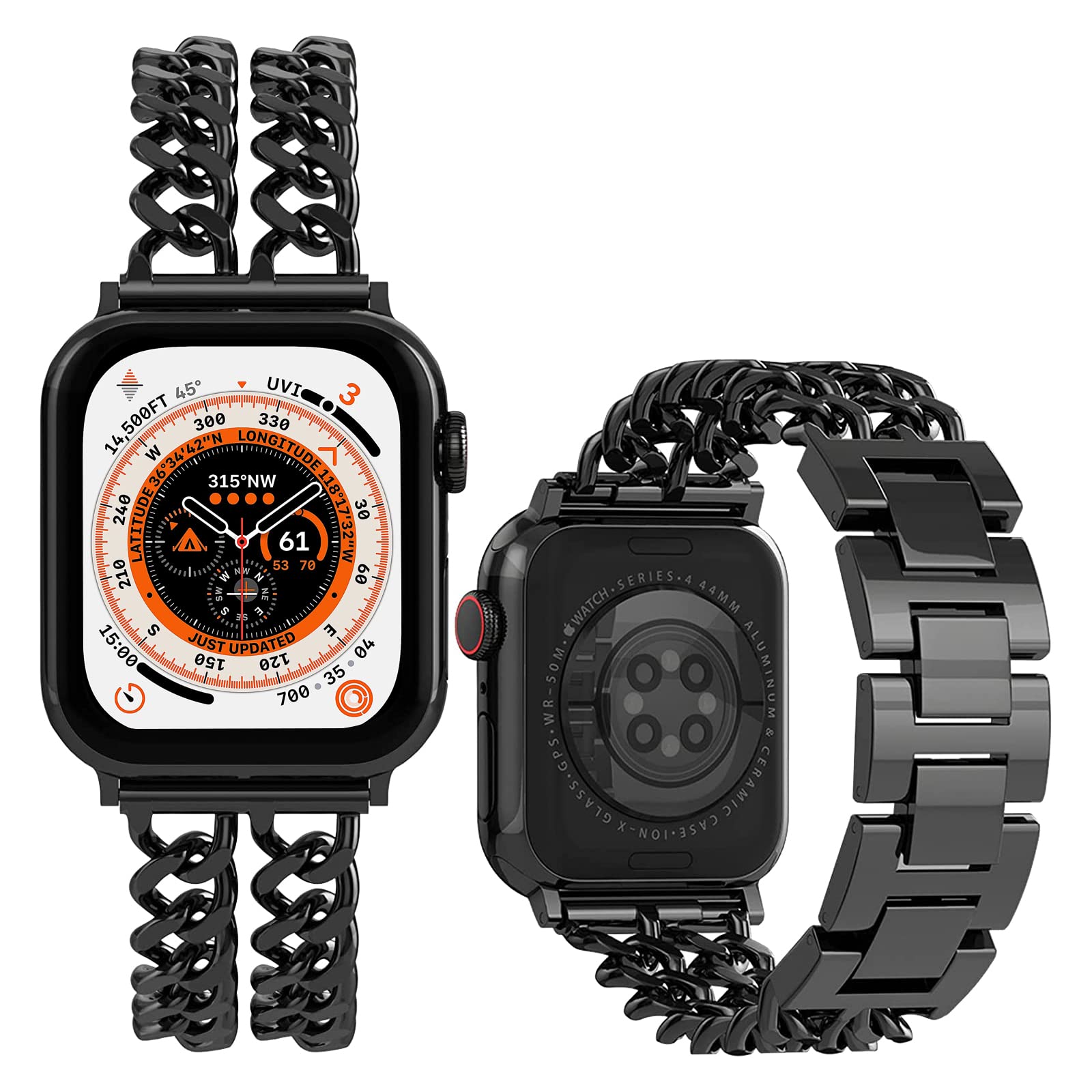 Miimall for Apple Watch Ultra 2/Series 9 Strap, Metal Strap for iWatch 38/40/41mm 42/44/45/49mm, Adjustable Metal Chain Bracelet, Alloy Band for iWatch Ultra SE Series 9 8 7 6 5 4 3 2 1-Black