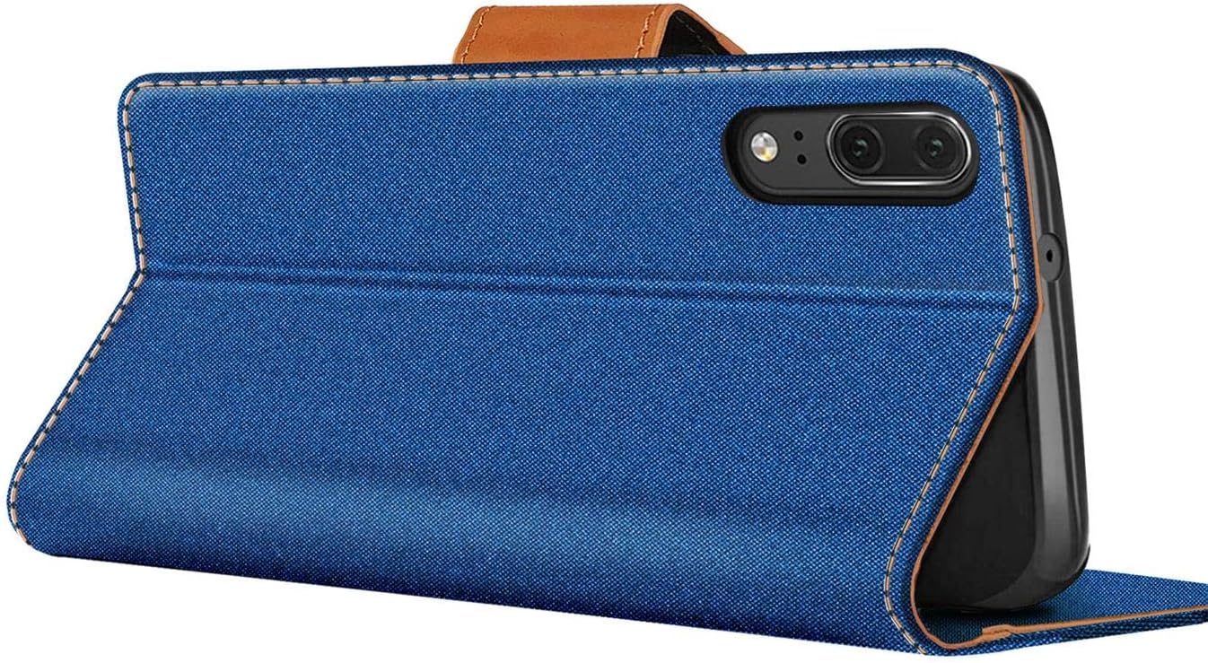 Verco Phone Wallet Case compatible with the Huawei P20, Canvas Faux Leather Book Cover for the P20 Flip Case Bag Hinged - Blue - Image 5