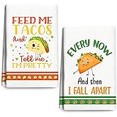 Wovoto Funny Taco Kitchen Towels Decorative Set, Taco Lover Gifts, Cute Dish Hand Towels, Soft Absorbent Mexican Food Tea Towels for Kitchen Bar Cooking Baking Drying Decor Accessories