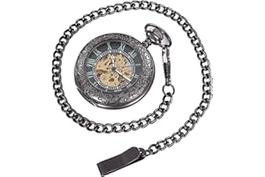 Infinite U Automatic Self-wind Luminous Mechanical Pocket Watch Steampunk Style Hollow Skeleton Steel Pendant Necklace Black
