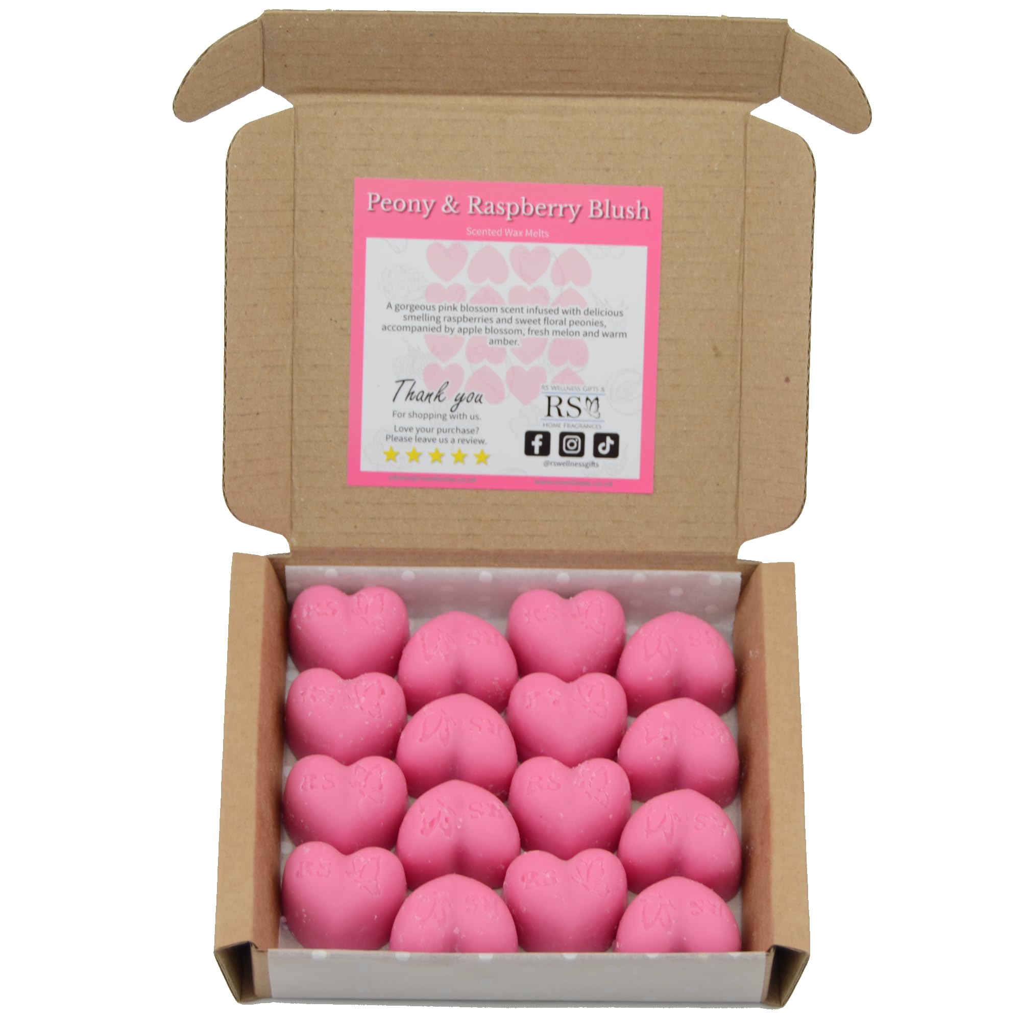 RSWellness Peony and Raspberry Blush Soy Wax Melts Scented - 16 Wax Melts Gift Set - Handmade - Vegan & Pet Friendly - Luxury Candle Alternative - Highly Scented Candle Gifts For Women