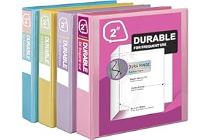 Zzrywuty Durable 3 Ring Binder, 2 Inch, Economy 4 Pack, Each Holds 540 Sheets, D-Ring Presentation View Binders for Office, School, Home (Pastel Assortment)