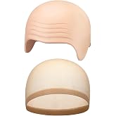 Syhood 2 Pcs Bald Caps Halloween Latex Bald Cap | Stretchy Skin Tone Latex Bald Cap with Nylon Head Wig Cap Realistic Wrinkle, Makeup Party Cosplay Costume for Men Women Adult