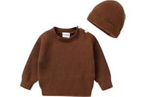 YOUNGER TREE Toddler Baby Boy Girl Sweater Warm Crewneck Pullover Knit Long Sleeve Tops with Hat Fall Winter Clothes