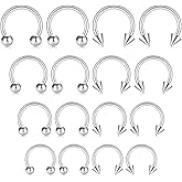 Mayhoop 16G Horseshoe Septum Rings - Women Men 316L Surgical Stainless Steel Nose Septum Jewelry Hoop Earring Eyebrow Tragus Lip Piercing Ring Balls & Spikes 6mm 8mm 10mm 12mm