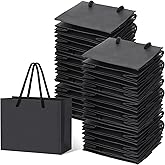 Honoson 100 Pcs Thicken Black Mini Gift Bags with Handles, 3.9 x 4.7 x 2.4 Inch Small Paper Goodie Shopping Bags for Small Business Party Wedding Gift Wrap Valentine