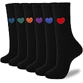 inhees Women's Thin Cotton Crew Socks - 6Pairs Soft Above Ankle Bootie Casual Dress Socks With Novelty Fun Cute Heart