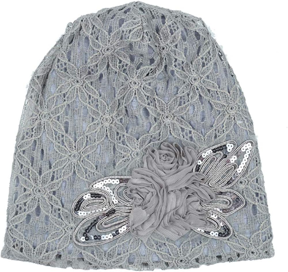 Amazon Com Fashionsupermarket Auto Winter Chemo Cap Slouchy Beanie Hat Double Layer Hollow Lace Cotton Knit Lightweight Cancer Headwear For Women Girls Gray Clothing