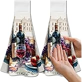 CUTHOLLOW Wine Hanging Kitchen Towels with Loop, Set of 2 - Soft & Super Absorbent Microfiber Decorative Hanging Dish & Hand Towel, Tea, Coffee Towel for Kitchen Bathroom Oven Handle