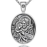 VENICEBEE® Saint Joseph Medal St. Joseph Father with Son Jesus Christ Devotional Christian Sacramental Solid 925 Sterling Silver Pendant Necklace + Velvet Pouch, Polishing Cloth, Fine Gift Box