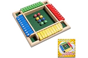BILLOWVOLVE Shut The Box Dice Game 1-4 Players 10 Numbers Wooden Dice Game Traditional Bar Table Mat Game Enhances Math and Decision-Making Skills for Kids and Adults