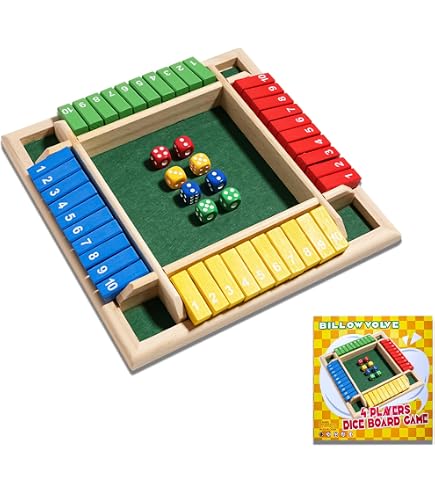 Guiqulai Shut The Box Dice Game - Wooden Board Game For 1-6 Players, 12+4 Dice, Math Learning Family Game