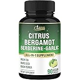 Cadane Citrus Bergamot Supplement with Berberine, Garlic, Green Tea, Grape Seed & Black Pepper | Wellness & Vitality Support | Vegan, Non-GMO – 90 Capsules – 45-Day Supply