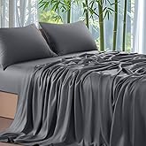 Shilucheng 100% Viscose Derived from Bamboo_ Sheets King Size 4pcs - Ultra Cooling & Silky Soft Bed Sheets, 16" Deep Pocket, Perfect for Hot Sleepers, Hotel Bedding Sheets (Dark Grey)