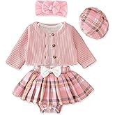 Aalizzwell Infant Baby Girl Fall Winter Skirt Outfit with Cardigan 5Pcs 0-18 Months