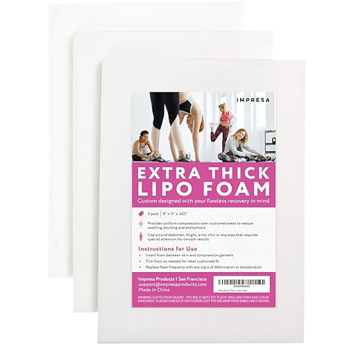 Impresa Extra Thick Lipo Foam Pads 3 Pack Post Surgery Compression Garment Sheets for