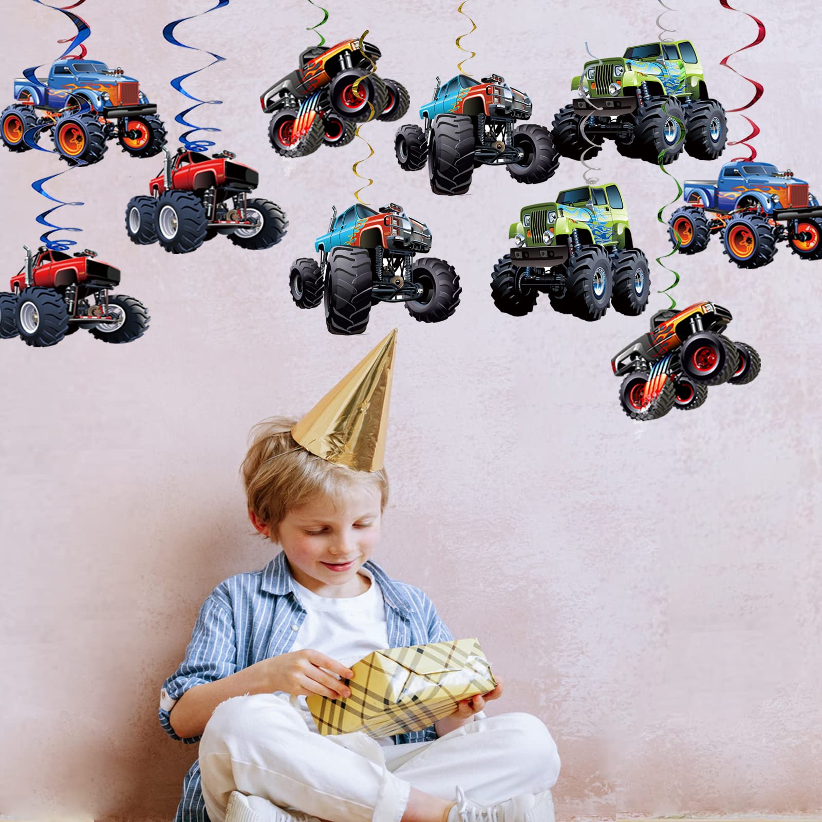 Monster Truck Hanging Swirls Set 25Set Monster Truck Birthday Party Hanging Decoration Monster Truck Party Supplies For Boys Birthday