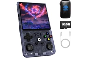 AQHH R36MAX Handheld Game Console, Retro Gaming Console with 4000mAh Battery 4.0”IPS Screen, Open Source Linux System, with 64GB TF Card Portable Video Gaming Console, Transparent Gray