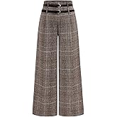 SOLY HUX Women's Plus Size Dress Pants Plaid Wide Leg High Waisted Work Office Tailored Pants with Belt