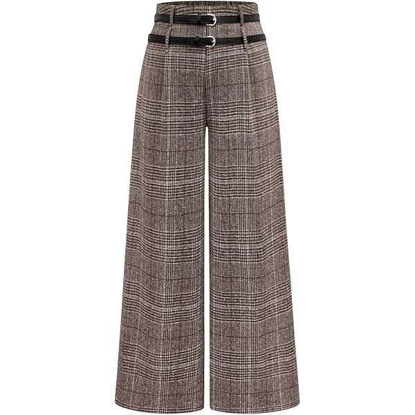 OYOANGLE Women's Plaid Print Wide Leg Long High Waisted