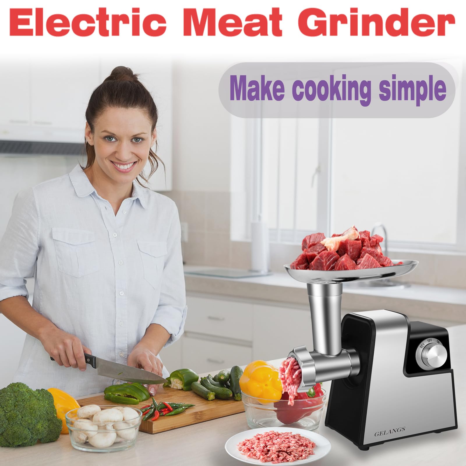 Electric Meat Grinder，350W(2800W Max) Sausage Stuffer Maker with Sausage Stuffer Tubes & Kubbe Kit，Food Grinder with Blade & 3 Plates For Home Kitchen Use