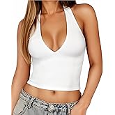 CLOZOZ Halter Crop Tops for Women V Neck Cropped Tank Tops Going Out Sleeveless Backless Trendy Top