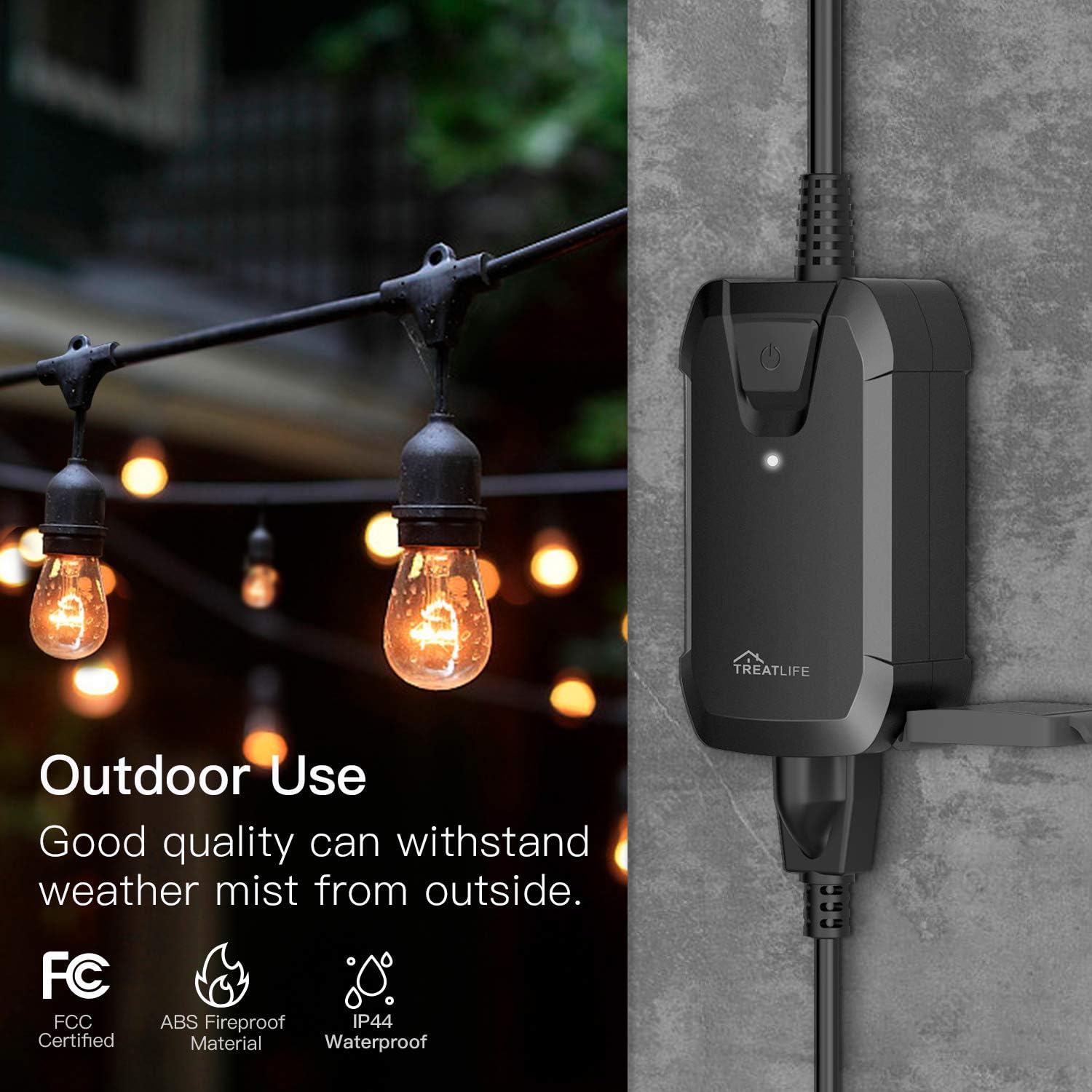 Smart Dimmer Plug Treatlife Outdoor Dimmer Works with Alexa and Google Assistant, WiFi Outlet Remote Control, Smart Home, IP44 Waterproof for Dimmable String Lights, Max Power 400W - - 
