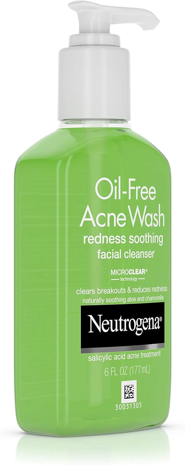 Neutrogena Oil-Free Acne and Redness Facial Cleanser, Soothing Face Wash with Salicylic Acid Acne Medicine, Aloe, and Chamomile to Reduce Facial Redness, 6 fl. oz: Beauty