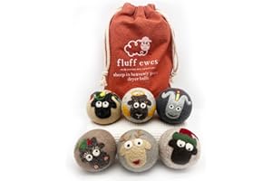 HUSTLE & BLUSH Fluff Ewes Wool Dryer Balls 6 Pack Premium New Zealand Wool Laundry Balls for Dryer, No Static Dryer Balls Laundry Reusable, XL Christmas Dryer Balls, Holiday Dryer Balls - Sheep in Heavenly Peace