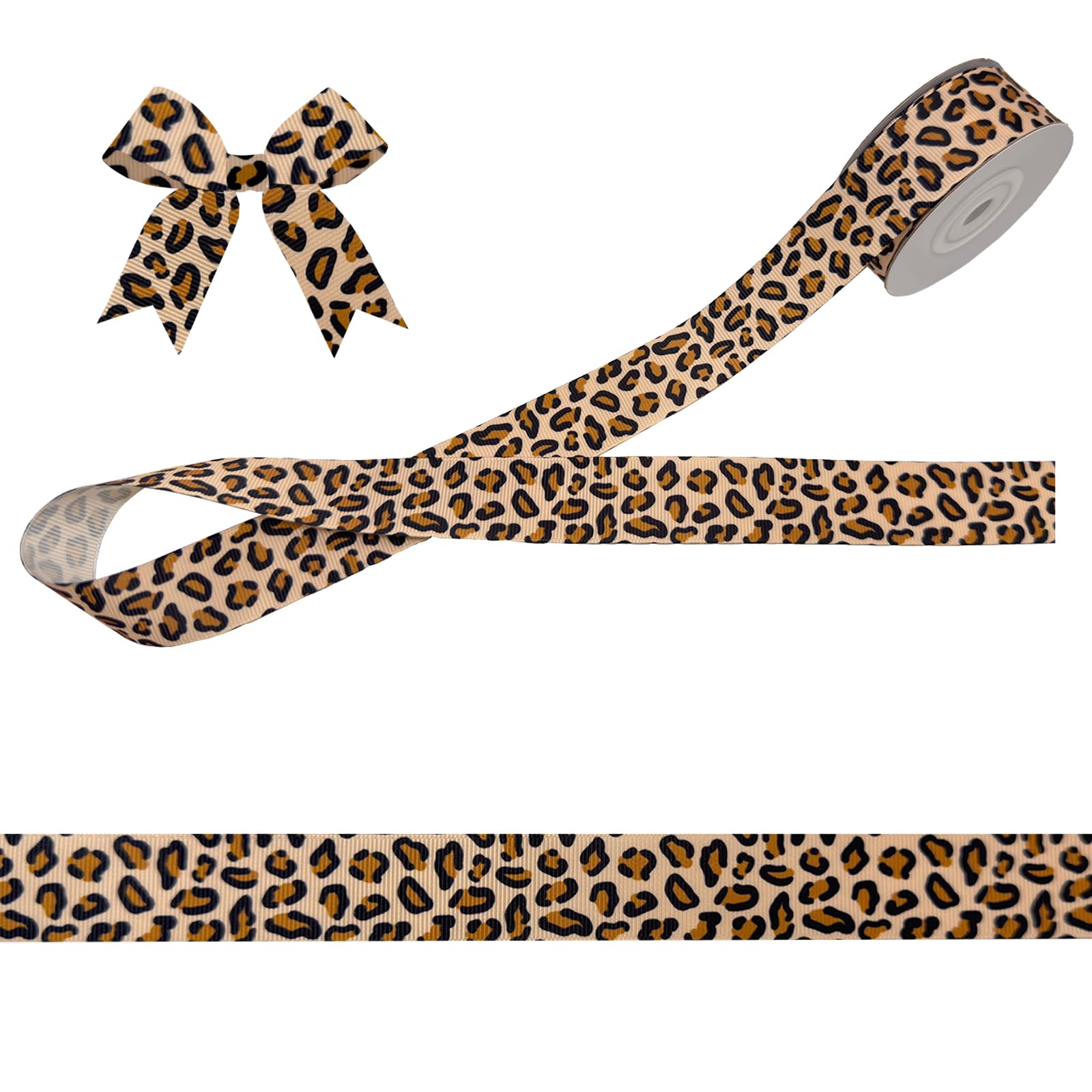 Photo 1 of 1 Inch 10 Yards Brown Leopard Print Grosgrain Ribbon for Gift Wrapping, Retro Hunting Theme Craft Ribbons for Basket Wreath Bow Baby Shower Decorations